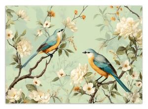 Fototapeta, Ptáci Květiny Chinoiserie - 100x70 cm