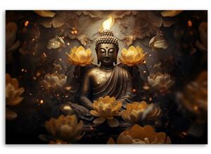Obraz na plátně, meditující buddha květiny - 60x40 cm