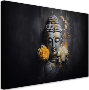 Obraz na plátně, květiny sochy Buddhy - 90x60 cm