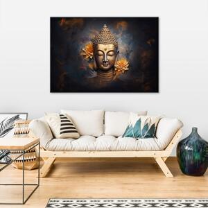 Obraz na plátně, zlaté lotosové květy buddhy - 90x60 cm