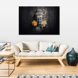 Obraz na plátně, květiny sochy Buddhy - 60x40 cm