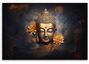 Obraz na plátně, zlaté lotosové květy buddhy - 120x80 cm