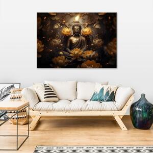 Obraz na plátně, meditující buddha květiny - 60x40 cm