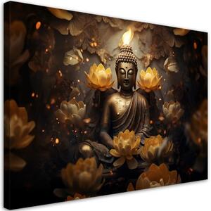 Obraz na plátně, meditující buddha květiny - 100x70 cm