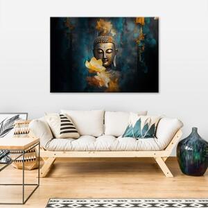 Obraz na plátně, socha buddhy padajícího lotosového květu - 60x40 cm