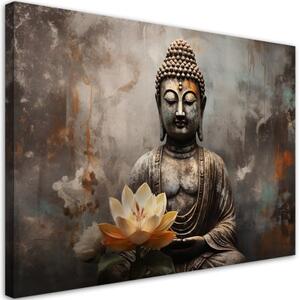 Obraz na plátně, socha buddhy s lotosovým květem - 120x80 cm