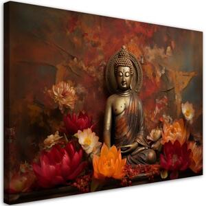 Obraz na plátně, buddha podzimní listí příroda - 100x70 cm