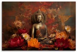 Obraz na plátně, buddha podzimní listí příroda - 60x40 cm
