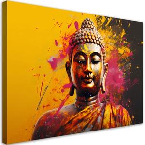 Obraz na plátně, buddha oranžové pozadí - 60x40 cm
