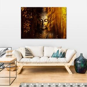 Obraz na plátně, zlatý buddha v podzimních barvách - 120x80 cm