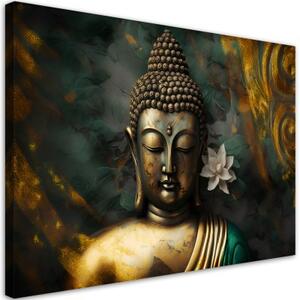Obraz na plátně, zlatý Buddha meditace - 60x40 cm