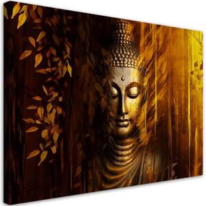 Obraz na plátně, zlatý buddha v podzimních barvách - 120x80 cm