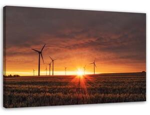 Obraz na plátně Větrné mlýny při západu slunce - 100x70 cm