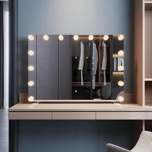 SONNI 100 x 70 x 3,5 cm bílé čtvercové toaletní zrcadlo s osvětlením a objímkou LED žárovky, k montáži na stěnu