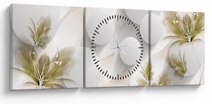 Obraz - 3D kruhy s květinami (s hodinami) (90x30 cm)