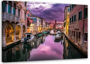 Obraz na plátně Benátský kanál fialový - 90x60 cm
