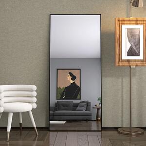 Obdélníkové kosmetické zrcadlo z tvrzeného skla, černý hliníkový rám, 1800x800 mm, moderní, elegantní design
