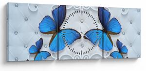 Obraz - Modří motýli (s hodinami) (90x30 cm)