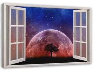 Obraz na plátně Výhled z okna 3D Moon Tree - 100x70 cm