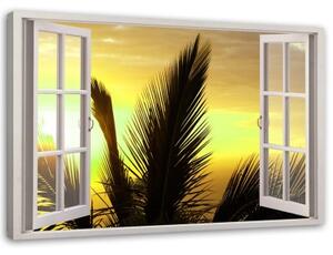 Obraz na plátně Výhled z okna Palmy Západ slunce - 60x40 cm
