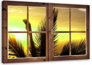 Obraz na plátně Palmové okno při západu slunce - 90x60 cm