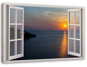 Obraz na plátně Výhled z okna na krajinu při západu slunce - 60x40 cm