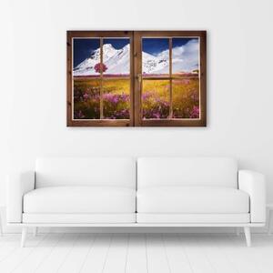 Obraz na plátně Okno Květiny Příroda Hora - 60x40 cm