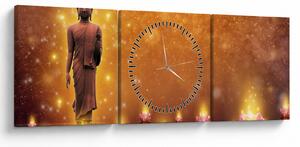 Obraz - Buddha ve zlatém třpytu (s hodinami) (90x30 cm)