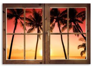 Obraz na plátně Palmové stromy okno západu slunce - 60x40 cm