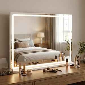 COSTWAY Hollywood LED zrcadlo, 80x60cm kosmetické zrcadlo s 3 barvami světla, nastavitelnou jasností a dotykovým ovládáním