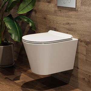 HOROW Závěsný klozet bez okrajů - silné splachování, klozetová mísa včetně měkkého zavírání klozetového prkénka, kompaktní design klozetu 48,5 cm dlouhý, hygienický