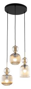 Lustr na lanku SOPHIA 3xE14/10W/230V černá/kouřová béžová