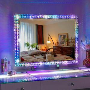 VANITII Hollywoodský kosmetický zrcadlo 80 cm x 60 cm s LED osvětlením RGB světelným režimem Krystalové kosmetické zrcadlo pro toaletní stolek Bílé