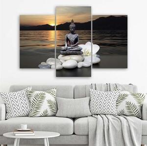 Obraz na plátně třídílný Buddha Zen Západ slunce - 150x100 cm