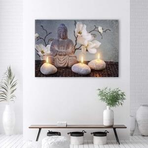 Obraz na plátně Buddha Orchidej Květiny Příroda - 90x60 cm