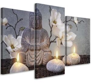 Obraz na plátně třídílný Buddha Orchidej Květiny Příroda - 120x80 cm