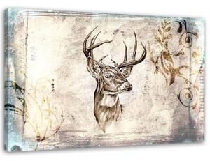 Obraz na plátně Deer Animal Vintage Beige - 100x70 cm