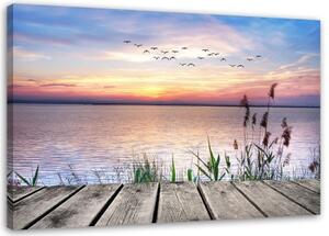 Obraz na plátně Lávka u jezera Západ slunce - 100x70 cm