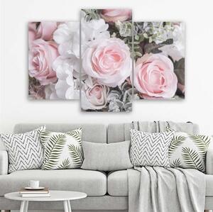 Obraz na plátně třídílný Růžové růže Květina Příroda - 60x40 cm