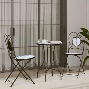 Mozaikový bistro set modrý a bílý železo a keramika 3216353