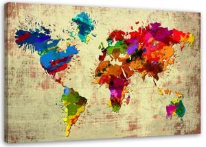 Obraz na plátně Barevná mapa světa Retro - 100x70 cm