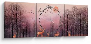 Obraz - Jeleni v záři zapadajícího slunce (s hodinami) (90x30 cm)