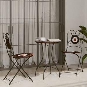 Mozaikový bistro set terakotový a bílý železo a keramika 3216355