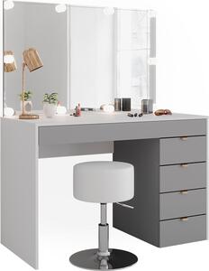 Toaletní stolek Vicco Elise Bílá/šedá/šedá 115 cm s LED osvětlením a taburetem, Model 41344