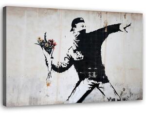 Obraz na plátně Banksy Házení květin street art - 90x60 cm