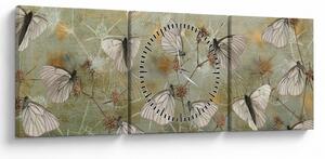 Obraz - Vintage motýli (s hodinami) (90x30 cm)