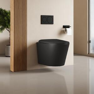 EMKE Závěsné WC, keramické, dvojité protisměrné splachování, úspora vody, přímé splachování, sedátko Soft-Close, tiché, černá matná