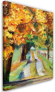 Obraz na plátně Podzimní stezka Stromy Park - 80x120 cm