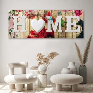 Obraz na plátně Nápis Home s květy růží - 90x30 cm