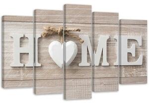 Obraz na plátně pětidílný Heart Home Wood Shabby Beige - 100x70 cm